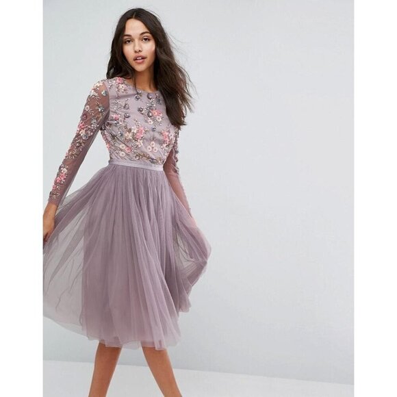 NEW Needle & Thread Size 6  Ditsy Scatter Tulle Dress Midi Pleated Embellished - Picture 3 of 12